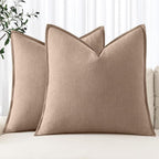 MIULEE Decorative Linen Euro Sham Pillow Covers 24x24 Camel | Boho Farmhouse​ by MIULEE