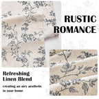 Black Vintage Floral Linen Curtains Farmhouse 38W X 84L 2 Panels | Elisa Series - Image 3