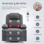 Oversized Swivel Rocker Recliner Chair with Heat and Massage, 360 Degree Swivel Rocking Single Sofa with Cup Holders and USB Port, Big Large Recliner Chair for Living Room (Fabric, Darkgrey)