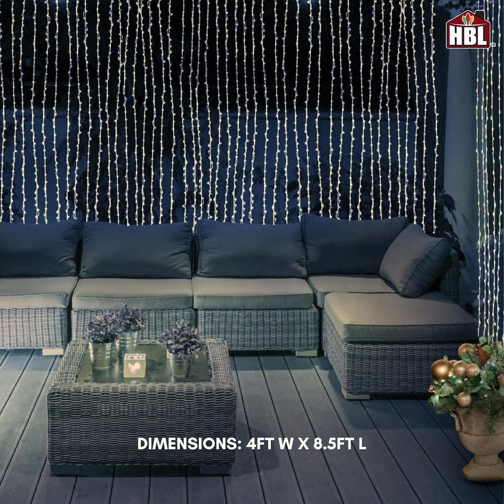 Belle Luci 768-Bulb Warm White Connectable LED Curtain Lights Outdoor Porch Decor 4'X8.5'