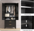 71'' Farmhouse Metal Wardrobe Cabinet with Hanging Rod, 2 Barn Door Wardrobe Closet with Adjustable Shelves,2 Drawer,for Dining Room,Bedroom,Living Room, Cloak Room,Office (Black)