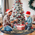 48" Large Christmas Tree Skirt, Elegant Gold Mandala Blue Galaxy Pattern Tree Mat Base Cover for Xmas Festive Holiday Party Decoration Ornaments