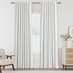 White 100% Blackout Linen Curtains 52 Inch Wide by 88 Inch by Guken