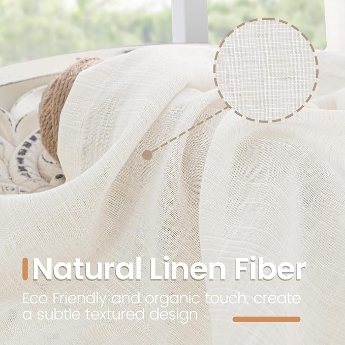 BGment Linen Curtains for Living Room 38X84 Inch Length, Semi Sheer Drapes | - Image 3