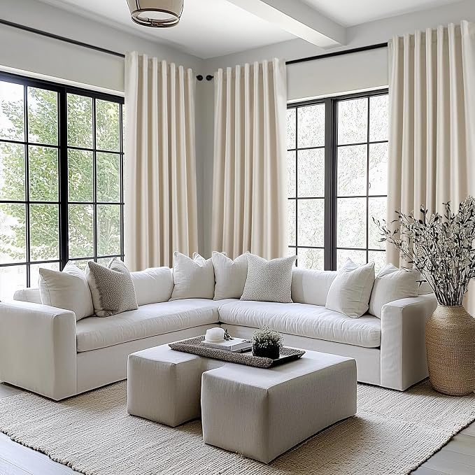 Topfinel Beige White 100% Blackout Curtains 72 Inches Long 2 Panels - Image 6