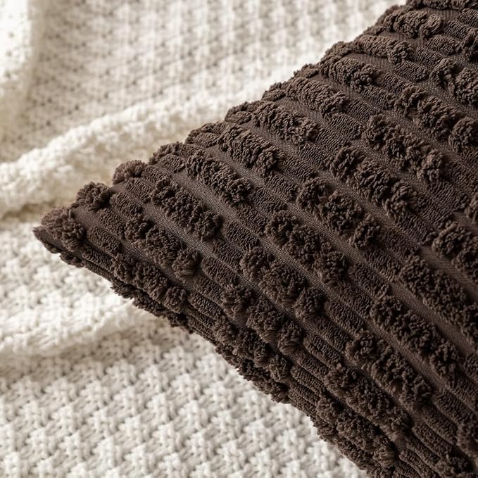 MIULEE Corduroy Decorative Throw Pillow Covers 20x20 Dark Brown Pack of 2 | - Image 6