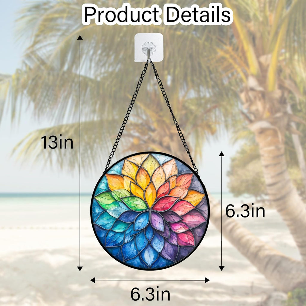 Stained Glass Window Hanging, Colorful Flower Petals Sun Catchers Diamond Glass Panel Hangings Suncatcher Decor for Birthday for Women, Men, Wife, Aunt, and Mom 6.3 in