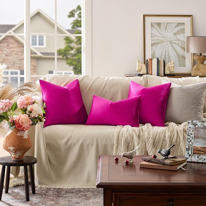 GIGIZAZA Hot Pink Velvet Pillow Covers 16x16 Decorative Pillows Pack of 2 | - Image 3