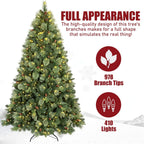 Kadunmina 6ft Prelit Christmas Tree, Artificial Carolina Pine Christmas Tree with 410 Warm White Lights, Pine Cones, 980 Branch Tips and Metal Stand for Home, Office, Holiday Party Decoration