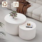 WXFKLDJ Round Nesting Coffee Table Set Cylindrical Wooden Coffee Table Sofa Center Table Circle Embossed Design Side Table for Living Room Apartment No Assembly (C-Shaped Small)