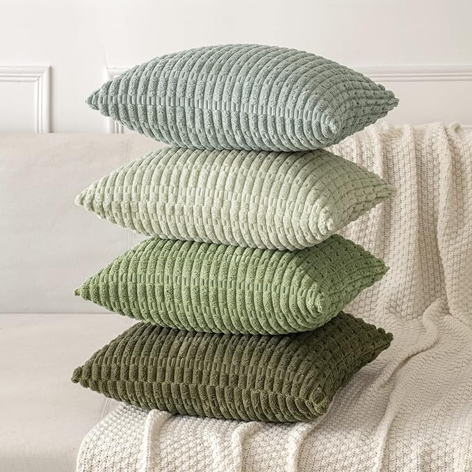 MIULEE Corduroy Decorative Throw Pillow Covers 16x16 Olive Green Pack of 2 | - Image 4
