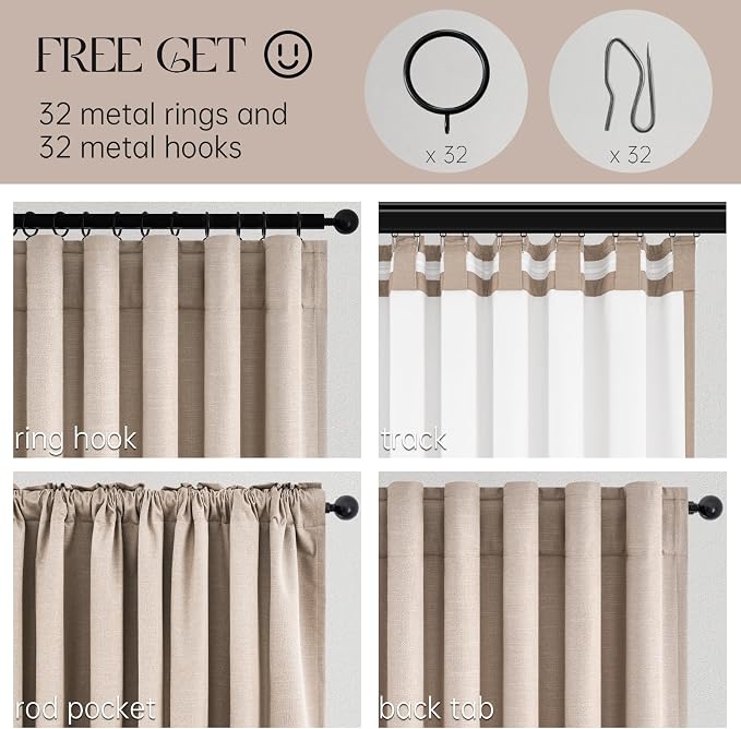 Topfinel 120 Inch Linen Blackout Curtains 2 Panels - Image 3