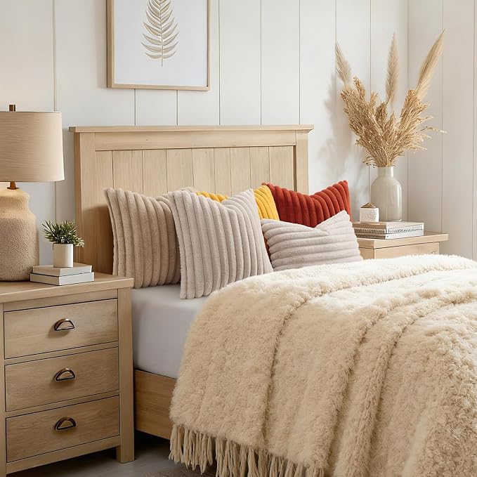 decorUhome Fall Faux Fur Throw Pillow Covers 12x20 Set of 2 Mustard Yellow | - Image 8