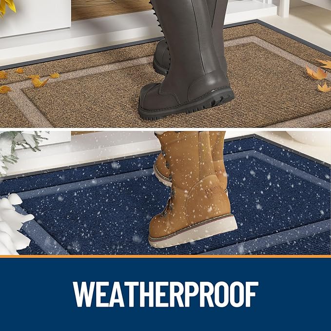 OLANLY Front Door Mat Outside 35x23, All-Season Heavy-Duty Rubber Doormat | Grey - Image 4