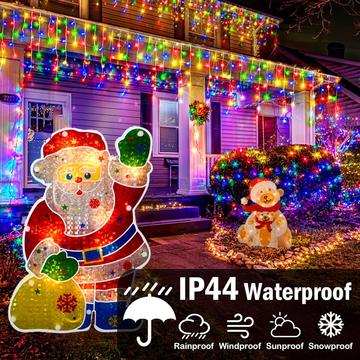 Heceltt Christmas Lights Outdoor, 1280 LED 131FT Ice Lights for Outside, 8 Modes Plug in 240 Drops Ice String Light with Timer Memory Function Hanging Light for Christmas Decor(Multicolor)