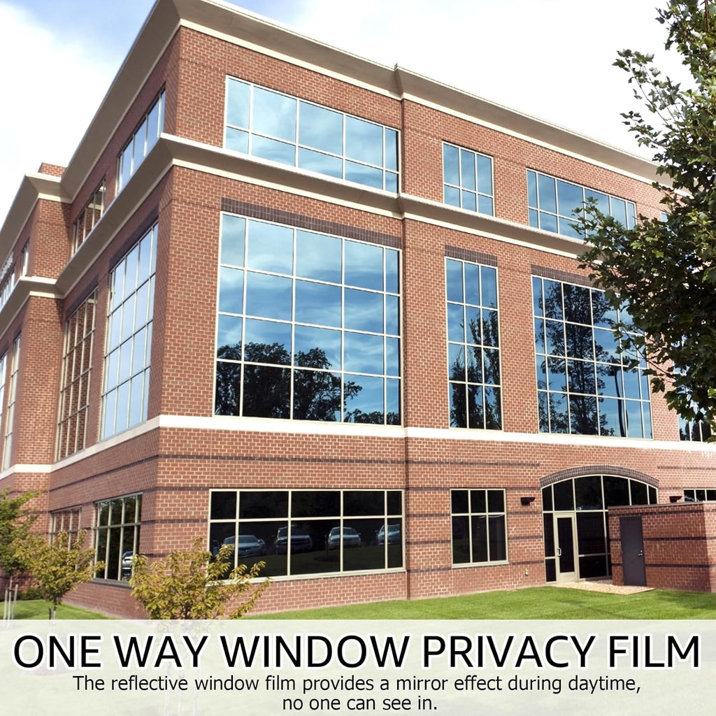HIDBEA One Way Window Film, Daytime Privacy Sun Blocking Reflective Window Film No Glue Static Cling Heat Control Window Tinting Film for Home and Office, Black Silver, 55.1 x 78.7 Inch