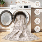 Washable Area Rugs for Living Room -10x13 Neutral Vintage Distressed Floral Farmhouse Boho Large Soft Floor Rug Indoor Non Slip Carpet for Living Room Bedroom Dining Room Office-Beige Brown