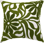 Alysheer Farmhouse Floral Leaves Embroidered Decorative Throw Pillow Cover 18x18 inches, Boho Tufted Flowers Embroidery Pattern Chic Cotton Cushion Case for Couch Bed Sofa Living Room(Olive Green)