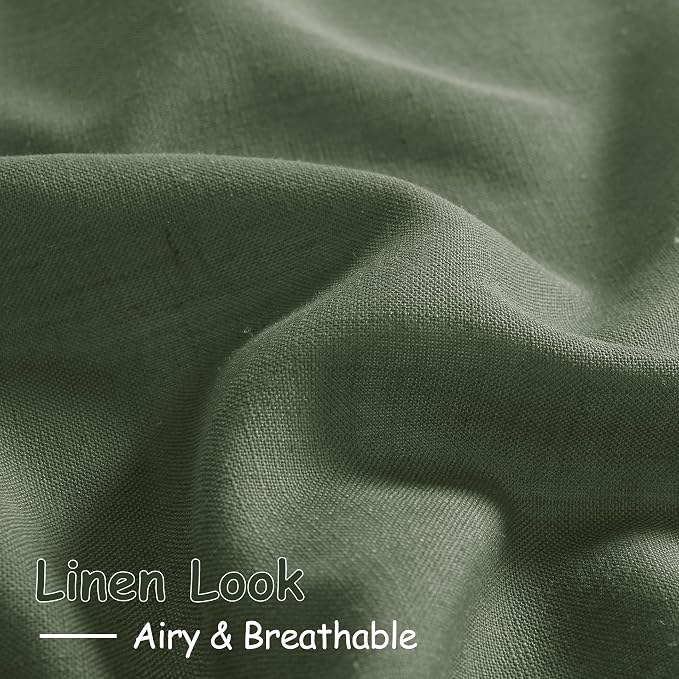 Olive Green Linen Blend Semi Sheer Curtains 108 Inches Long x 60 Inches Wide - Image 4