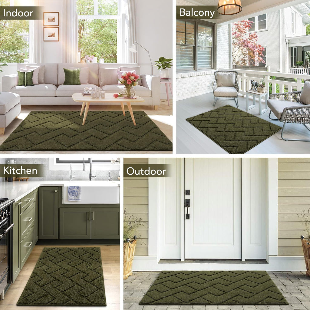 hicorfe Front Door Mat Outside Entrance,24"x35" Absorbent Muddy Dirt Resist Welcome Door Mats Outdoor Indoor,Stain and Fade Resistant,Non Slip Backing Entry Mat Doormat for Entryway (Oliver Green)