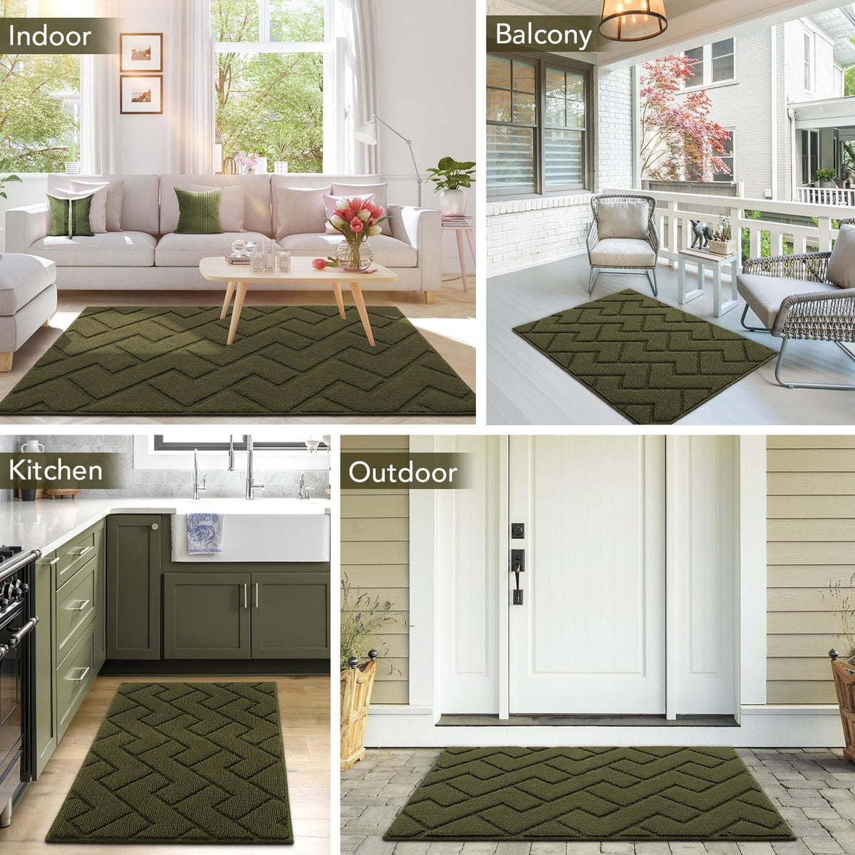 hicorfe Front Door Mat Outside Entrance,24"x35" Absorbent Muddy Dirt Resist Welcome Door Mats Outdoor Indoor,Stain and Fade Resistant,Non Slip Backing Entry Mat Doormat for Entryway (Oliver Green)
