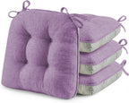puredown® Chair Cushions for Dining Chairs, Tufted Memory Foam Chair Pads with Non-Slip Backing, Kitchen Seat Cushions with Ties, Washable Seat Pads Set of 4, 15.5" x 15.5" x 4", Purple