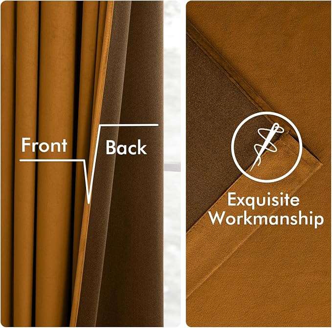 MIULEE Velvet Curtains 50W x 90L 2 Panels Golden Brown Blackout Curtains | - Image 6