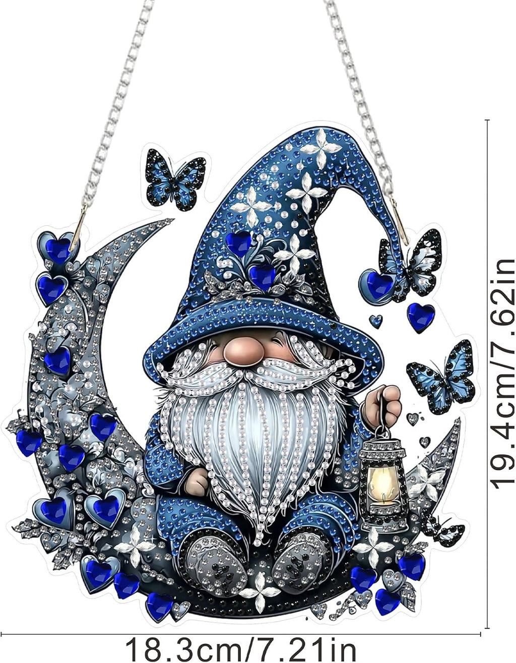 SENQAO Gnome Diamond Art Hanging Kit for Adult, Special Shaped Rhinestone, Double Sided DIY Acrylic Diamond Art Painting Window Pendants Home Garden Wall Hanging Kits Hanging Ornament(Full Moon Love)