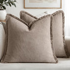 MIULEE Linen Fringe Decorative Fall Euro Throw Pillow Covers Dune 26x26 | Set by MIULEE