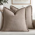 MIULEE Linen Fringe Decorative Fall Euro Throw Pillow Covers Dune 22x22 | Set by MIULEE