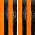 2 Pack Halloween Photo Backdrop, 3.28 FT x 7.05 FT Orange and Black Party Streamer, Metallic Foil Fringe Curtains Tinsel Backdrop, Halloween Birthday Party Decorations Hanging Decor Indoor