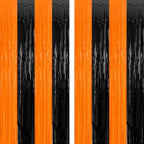 2 Pack Halloween Photo Backdrop, 3.28 FT x 7.05 FT Orange and Black Party Streamer, Metallic Foil Fringe Curtains Tinsel Backdrop, Halloween Birthday Party Decorations Hanging Decor Indoor