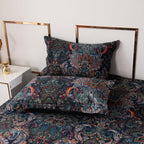 ABREEZE Luxury Vintage Black Duvet Cover Sets Damask Paisley Bedding Set Retro 100% Brushed Cotton Zipper Closure Bedding Collection Cal.King