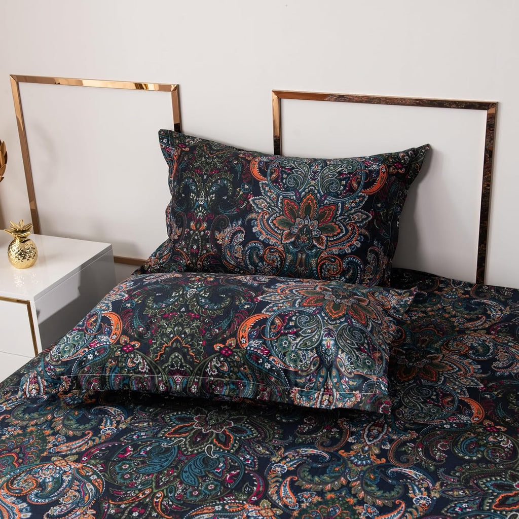 ABREEZE Luxury Vintage Black Duvet Cover Sets Damask Paisley Bedding Set Retro 100% Brushed Cotton Zipper Closure Bedding Collection Full Size