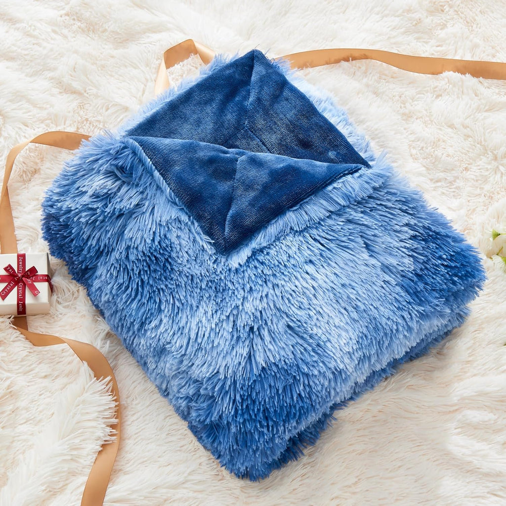 GONAAP Fuzzy Faux Fur Throw Blanket Twin Size Indigo Super Soft Cozy Plush Fuzzy Shaggy Blanket for Couch Sofa Bed (Indigo, Twin(60"x80"))