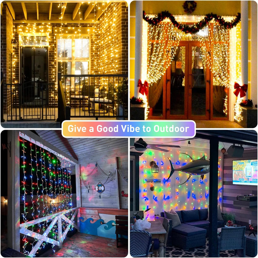 JMEXSUSS 300LED Dual Color Changing Curtain Lights with Remote, 9.8 x 9.8ft Connectable Plug in Christmas String Lights for Bedroom Backdrop Outdoor Decor, Warm White to Multicolor