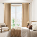 Camel Brown 100% Blackout Linen Curtains 63 Inch Length 2 Panels Set - Image 8