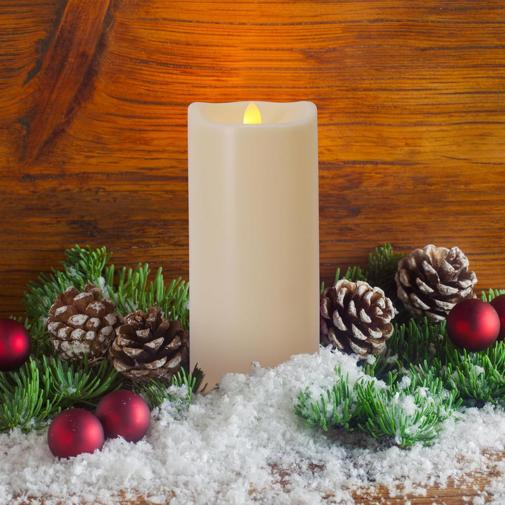 Large Outdoor Waterproof Flameless Candles with Remote and Timers, Battery Operated LED Flickering Pillar Candles, Long-Lasting, Ivory Plastic, D 4" x H 6", 1 Pack