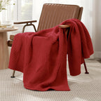 Amélie Home Chenille Knit Throw Blanket for Couch, Checkered Texture Decorative Soft Blanket for Sofa, Bed & Living Room, 50"x60", Red