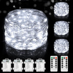 4 Pack 100 LED Fairy Lights Battery Operated with Timer & Remote, 33FT Waterproof Twinkle Lights Indoor Outdoor, Fairy String lights for Bedroom Classroom DIY Wedding Christmas Decorations, Cool White