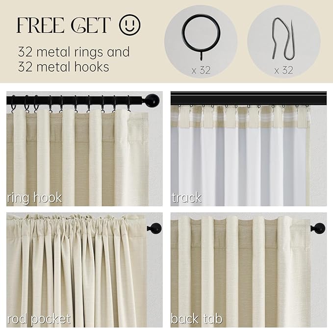 Cream Extra Long 132 Inch 100% Blackout Curtains - Image 3