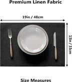Demetex Cloth Placemats Set of 6 Black Stain Resistant Place Mats Oil Proof Washable Plate Mats for Dining Table Holiday Cafe Banquet, Black