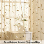 MIULEE Khaki Sheer Curtains 2 Panels Embroidered Leaf Patterned, W52 x L84 | - Image 5