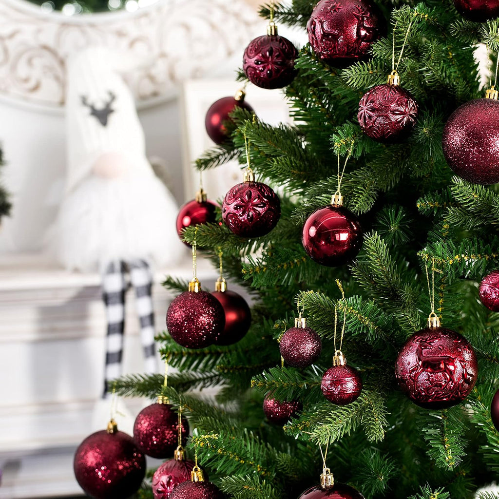 Christmas Ornaments for Xmas Trees,Burgundy Shatterproof Christmas Ball Ornaments