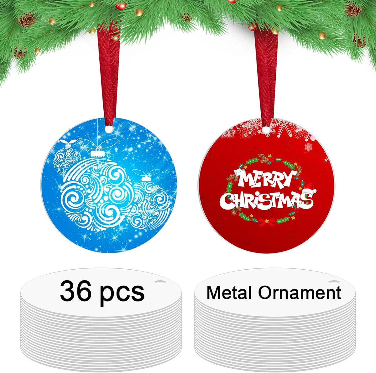 36 pcs Metal Sublimation Ornament Blanks,Sublimation Christmas Ornament Blanks for Christmas Tree Decor Blank Ornaments,Double Sided Sublimation Ornaments Round Sublimation Blanks