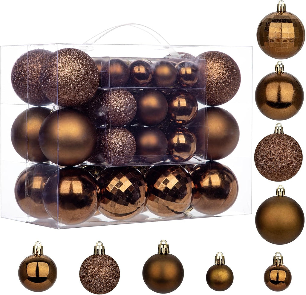 50pcs Christmas Ball Ornaments Brown Shatterproof Christmas Tree Ball Decorations Xmas Tree Large Xmas Ornaments Balls with Hanging Loop for Xmas Wedding Holiday Party Wreath Home Decor