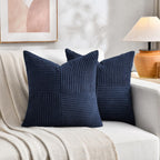 Fancy Homi 2 Packs Navy Blue Euro Decorative Throw Pillow Covers 28x28 Inch for Living Room Couch Bed, Farmhouse Boho Home Decor, Soft Corss Corduroy Patchwork Textured Square Cushion Case 71x71 cm