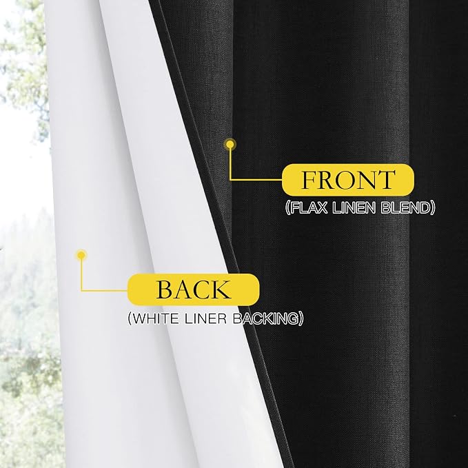 NICETOWN Vintage Rod Pocket Flax Thermal Curtains, 100% Blackout Curtains 84" - Image 7