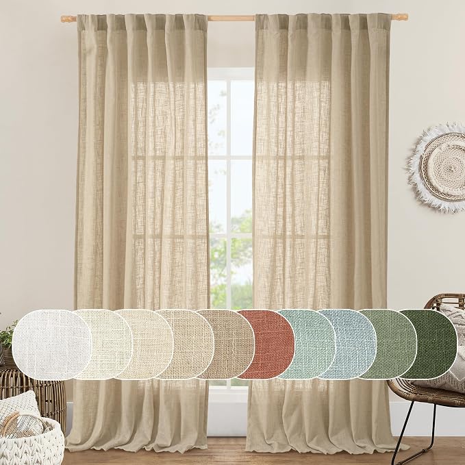 Brown Linen Curtains 84 inches for Bedroom, Linen Textured Panels | Light by LAMIT