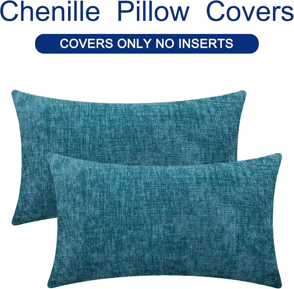 CaliTime Throw Pillow Covers Decorative 12 X 20 Inches Pack of 2 Cozy Chenille Cushion Cases for Couch Sofa Bed Living Room Home Ocean Blue